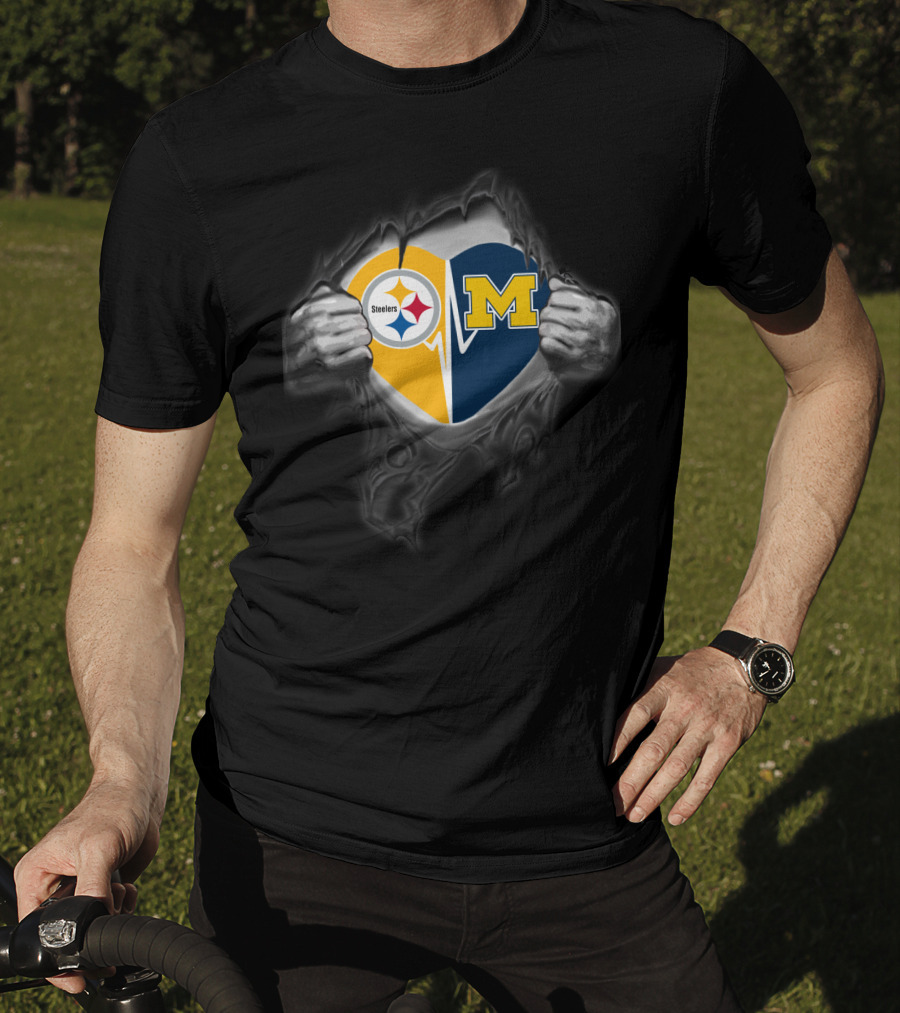 Steelers Michigan Wolverines Heart Logo Fusion T-Shirt