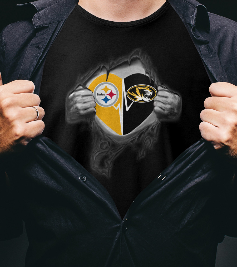 Steelers Missouri Tigers Heart Logo Fusion T-Shirt