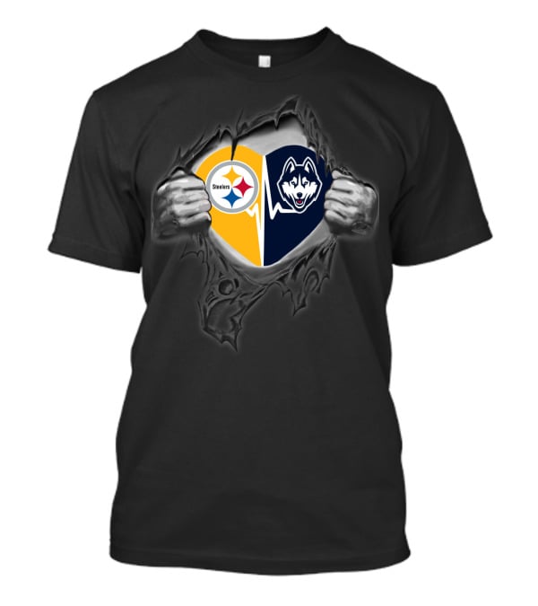 Steelers Uconn Huskies Heartbeat Rip T-Shirt