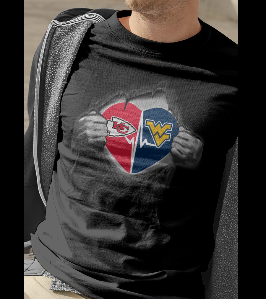 Kansas City Chiefs And West Virginia Mountaineers Heart T-Shirt