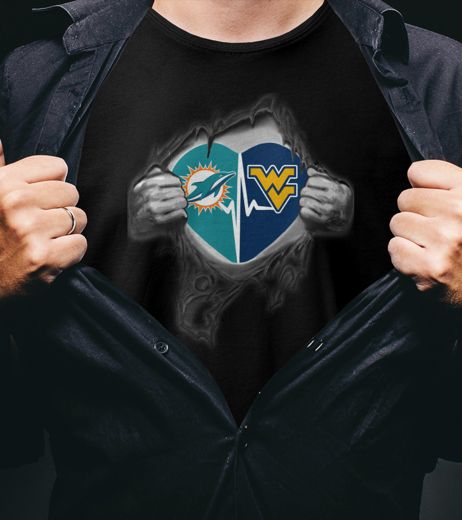 Miami Dolphins West Virginia Mountaineers Heart Hands T-Shirt