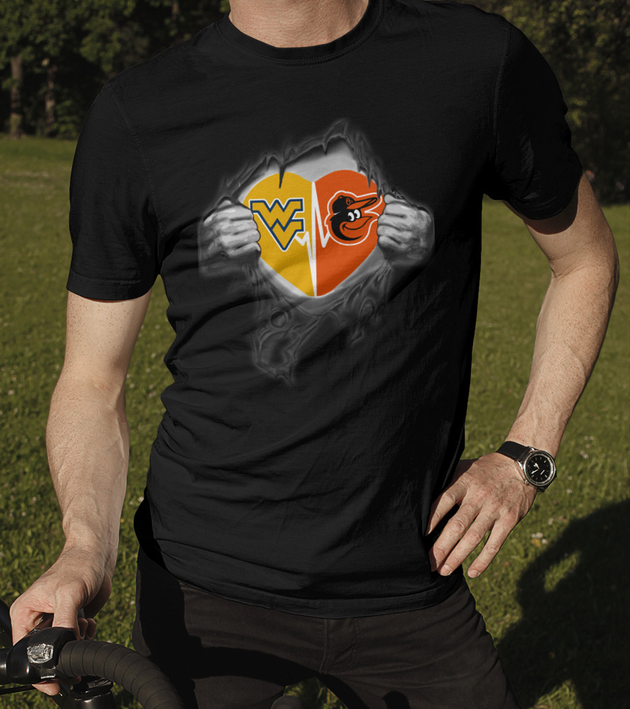 Orioles Wv Mountaineers Heart Logo Peeking Front T-Shirt