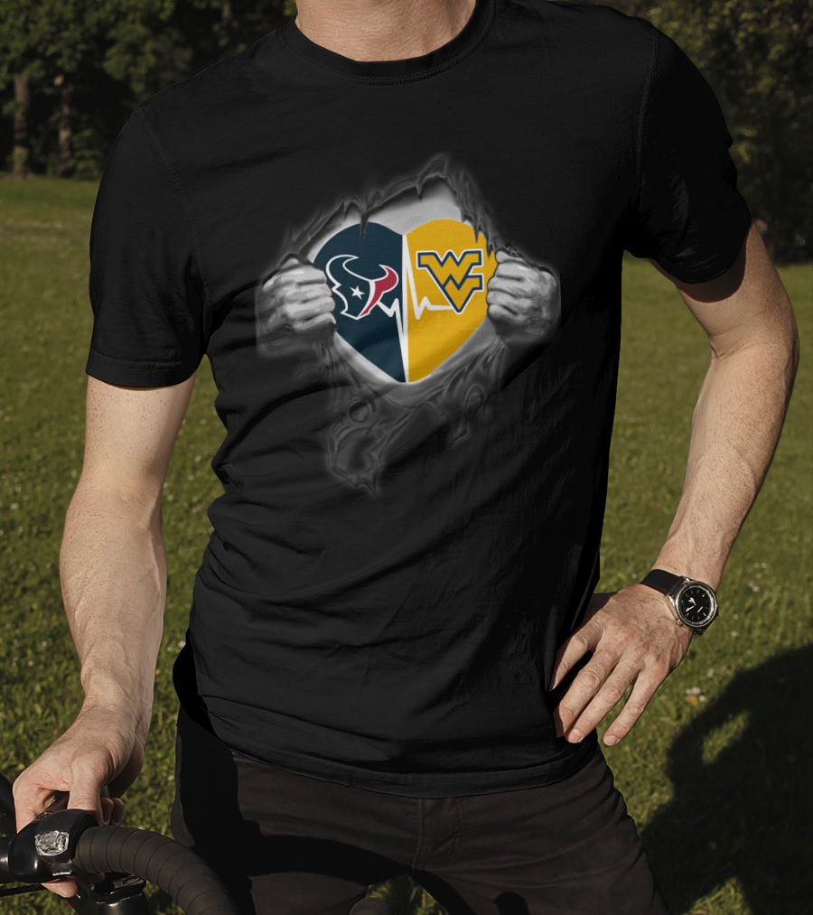 Texans West Virginia Mountaineers Heart Logo Fusion T-Shirt