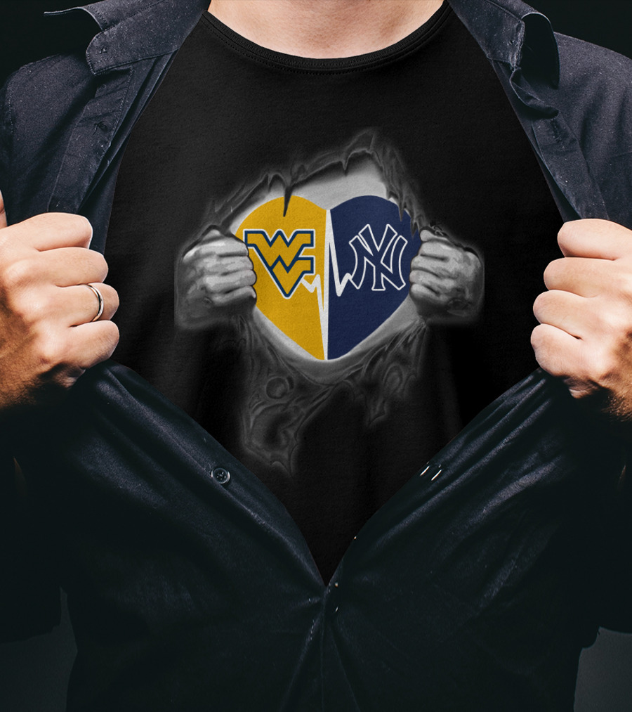 West Virginia Mountaineers Yankees Heart Logo Fusion T-Shirt