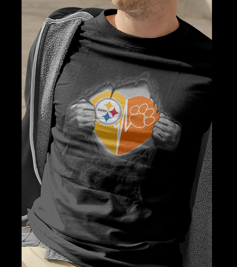 Steelers Heartbeat Clemson Tigers Paw T-Shirt