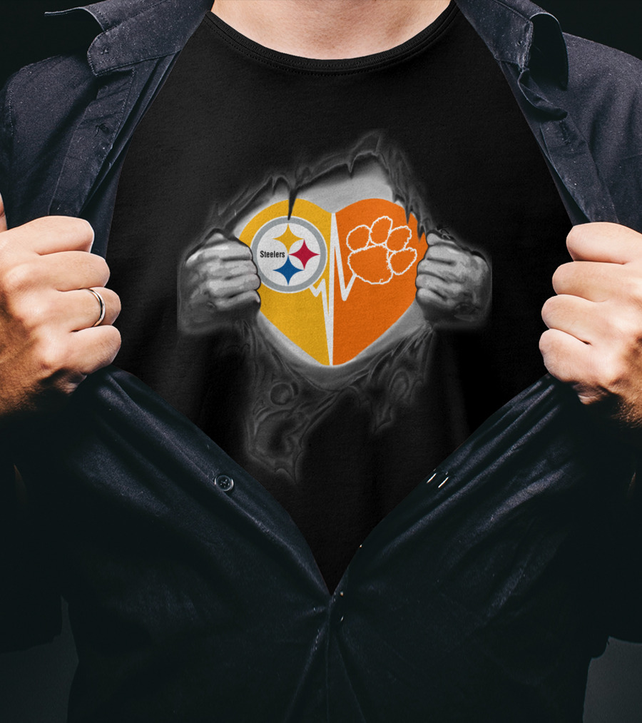 Steelers Heartbeat Clemson Tigers Paw T-Shirt