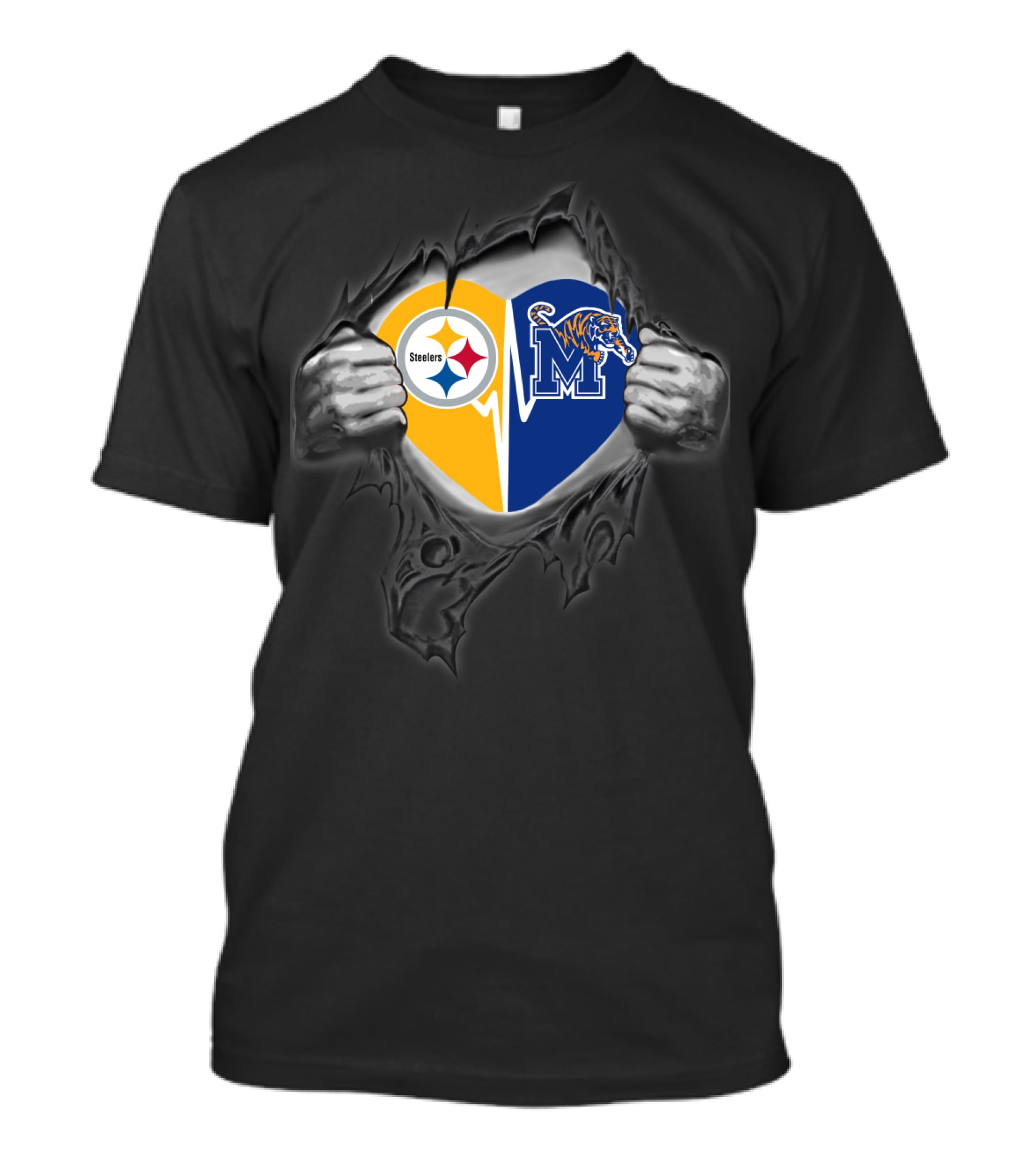 Steelers Memphis Tigers Heart Logo Fusion T-Shirt