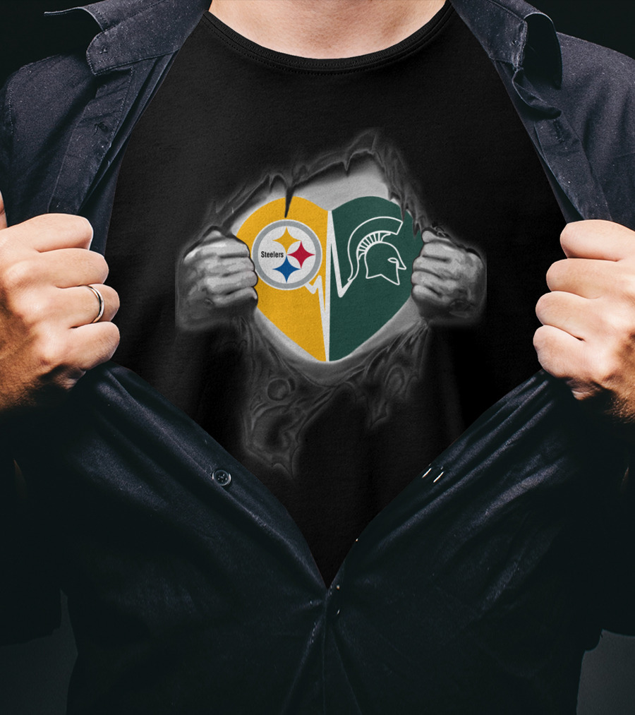 Steelers Michigan State Spartans Heart Logo Combination T-Shirt