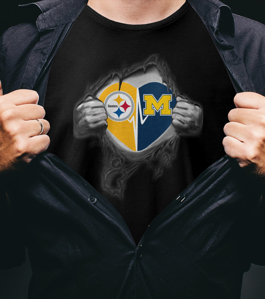 Steelers Heart Michigan Wolverines Logo Fusion T-Shirt
