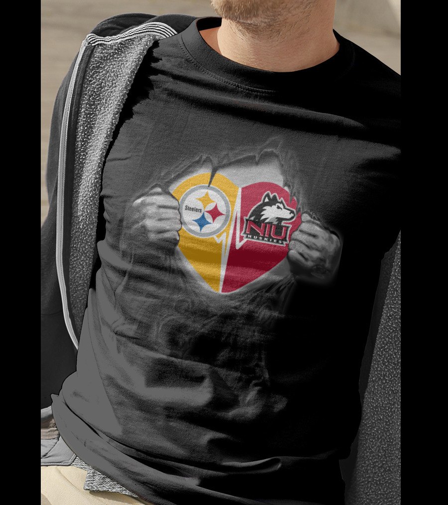 Steelers Northern Illinois Huskies Heart Torn Effect T-Shirt