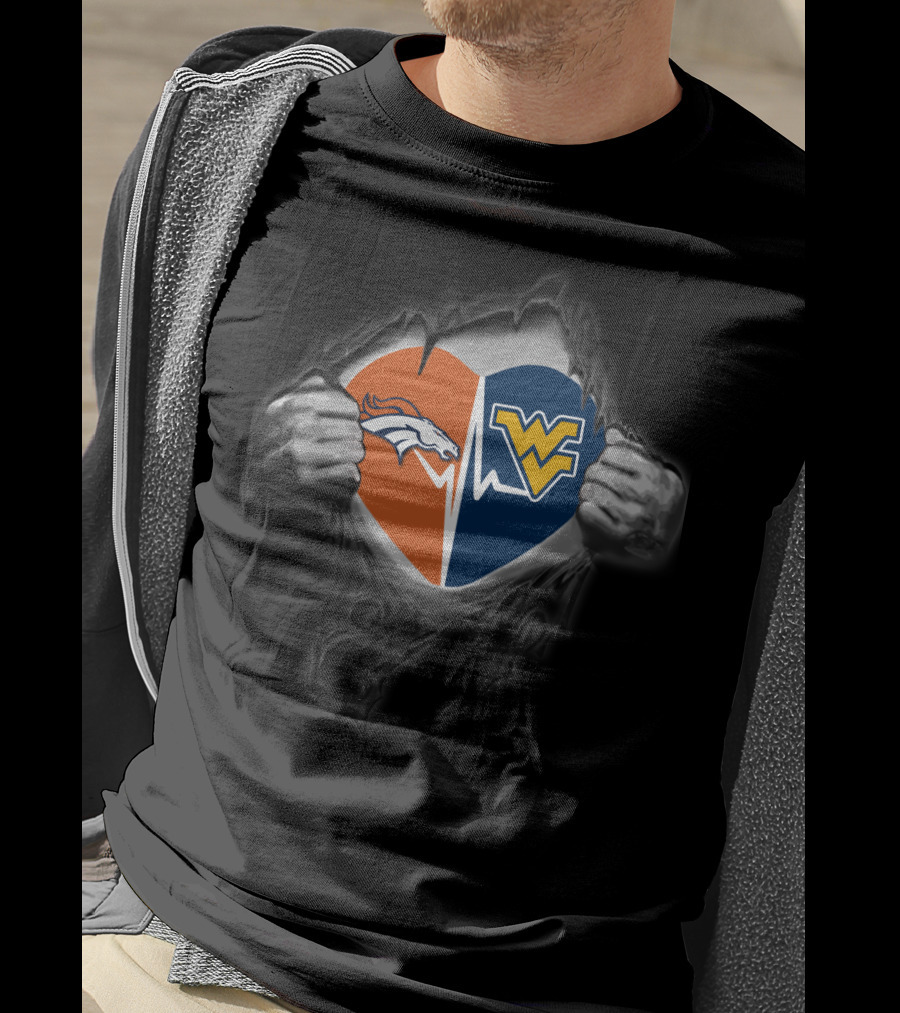 Broncos West Virginia Mountaineers Heart Logo Fusion T-Shirt