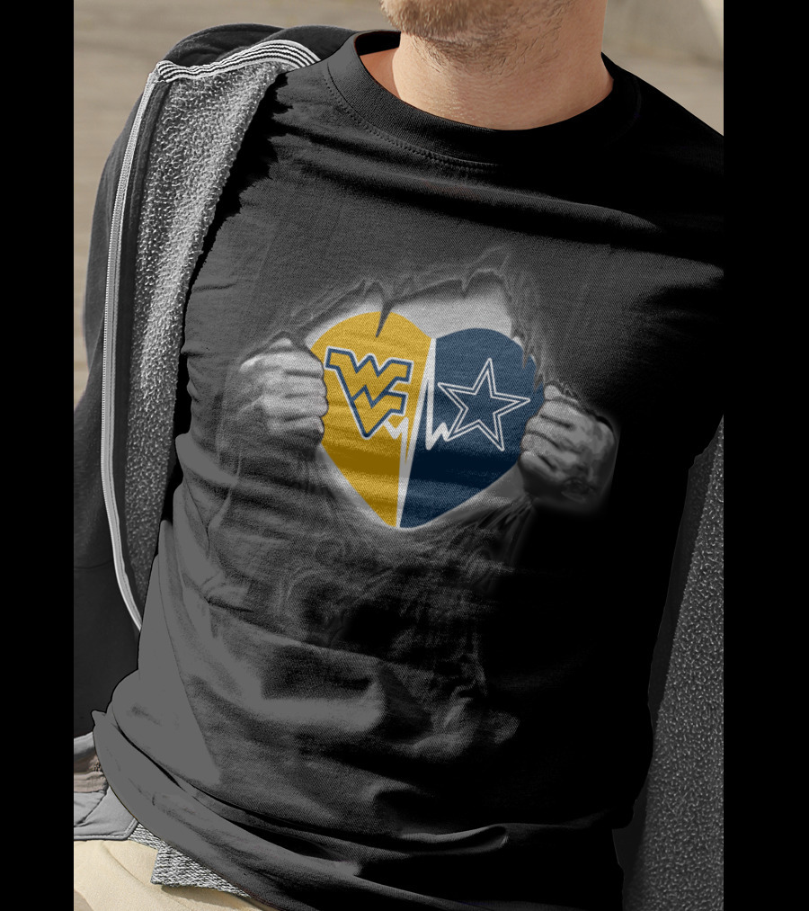 West Virginia Mountaineers Cowboys Heart Tear T-Shirt