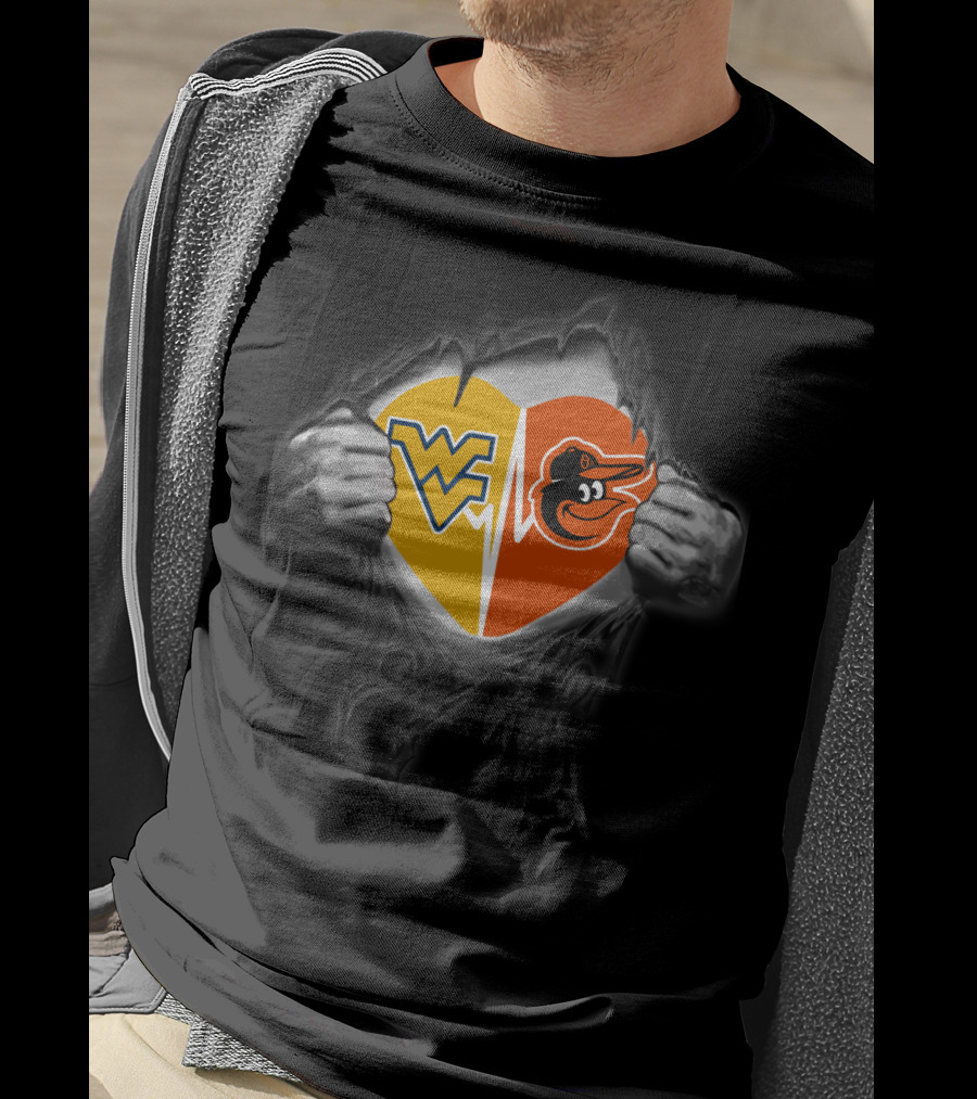 West Virginia Mountaineers Heart Baltimore Orioles Logo Fusion T-Shirt