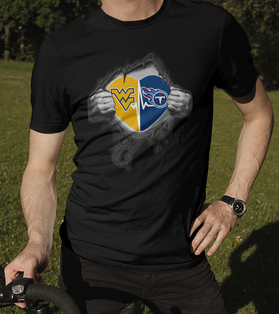 Titans West Virginia Mountaineers Heart Design Logo Fusion T-Shirt