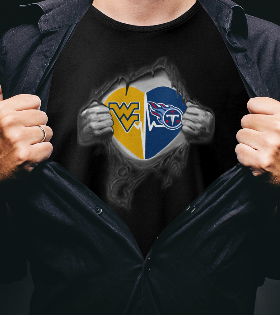 Titans West Virginia Mountaineers Heart Design Logo Fusion T-Shirt