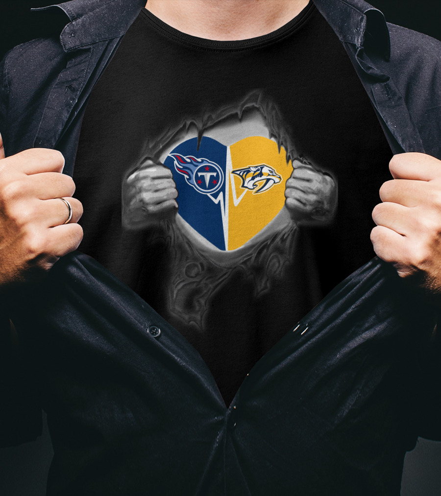 Titans Nashville Predators Heart Logo Fusion T-Shirt
