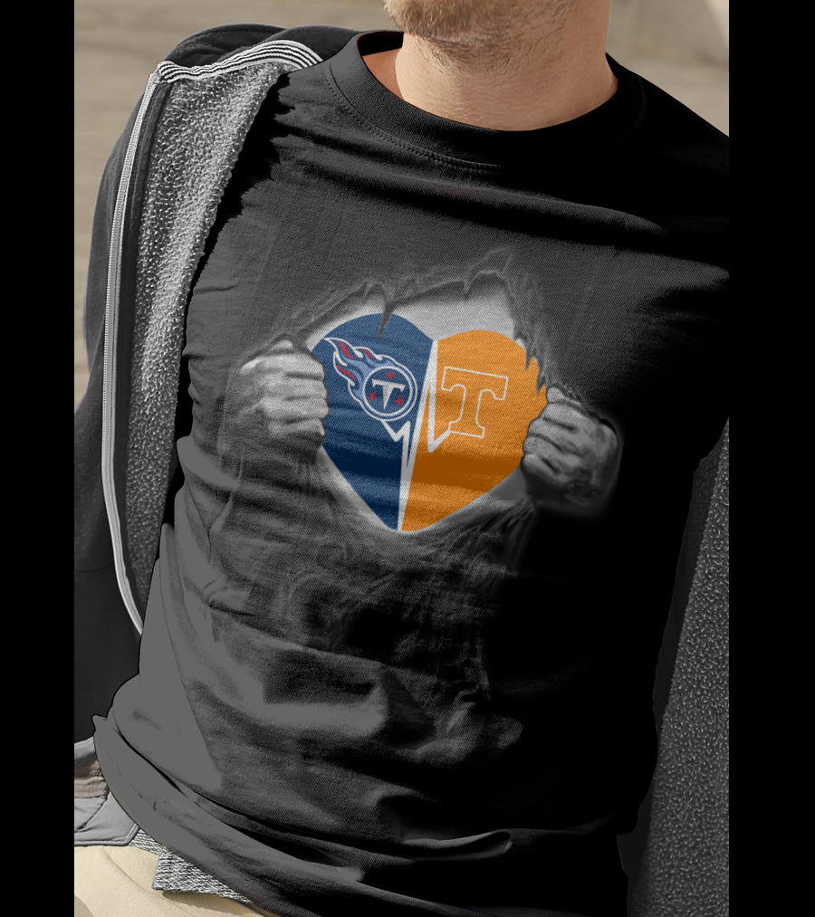 Tennessee Titans Volunteers Heart Logo Torn Fabric T-Shirt