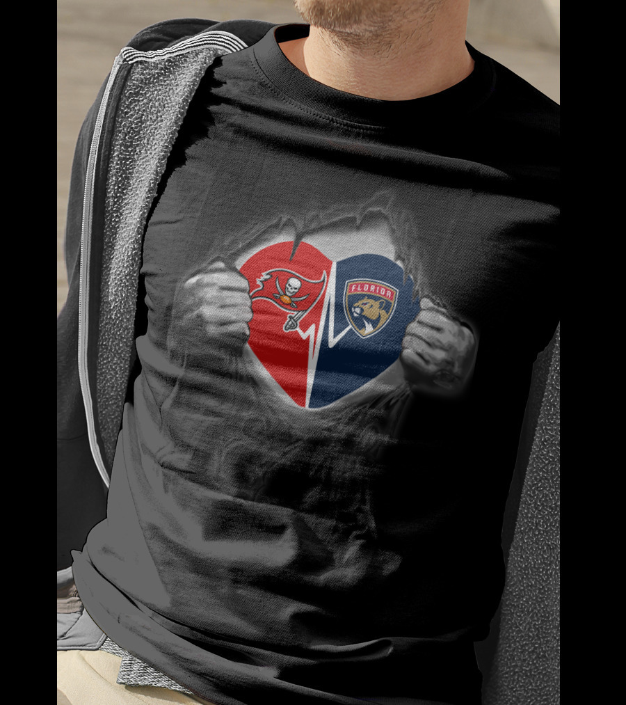 Buccaneers Heart Florida Panthers Hands Logo Rip T-Shirt