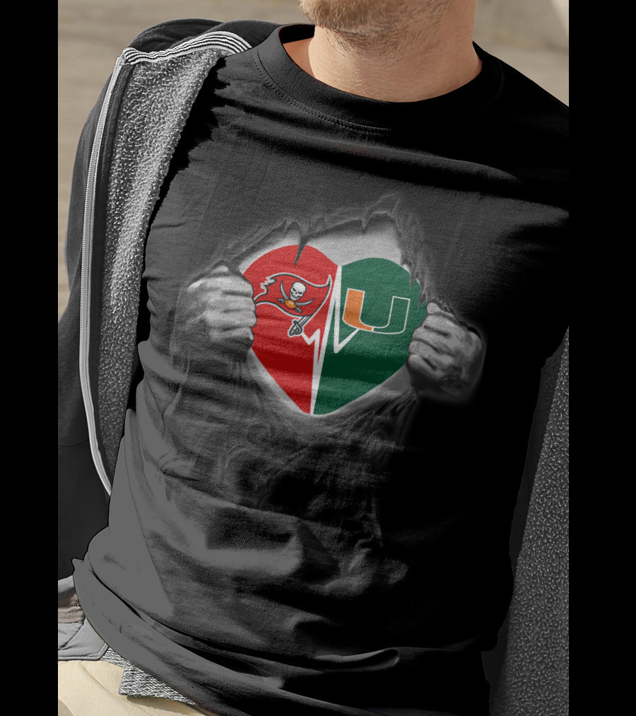 Buccaneers Miami Hurricanes Heart Logo Fusion T-Shirt