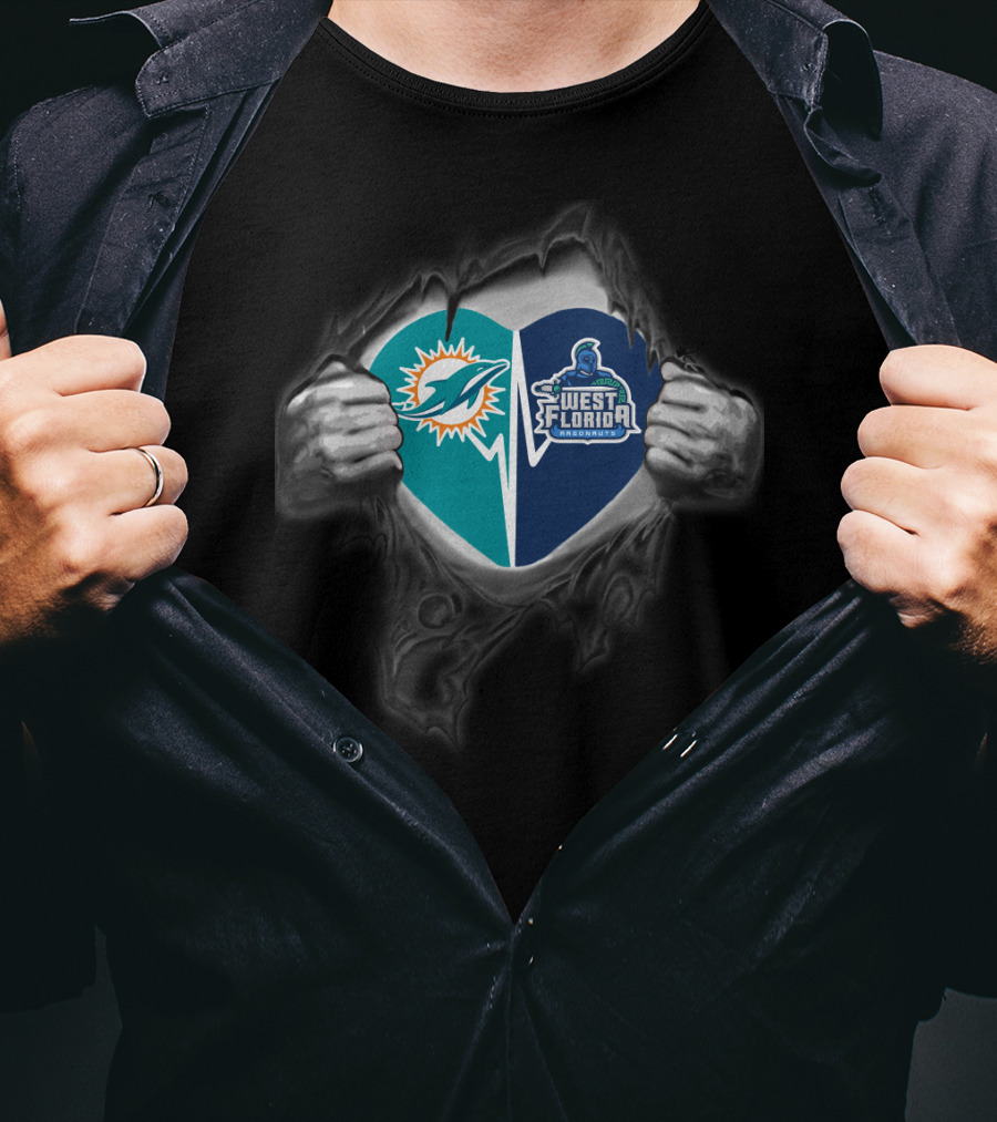Dolphins Miami And West Florida Argonauts United Heart T-Shirt