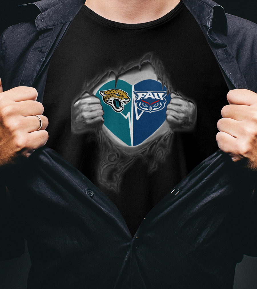 Jacksonville Jaguars Florida Atlantic Owls Heart Split T-Shirt