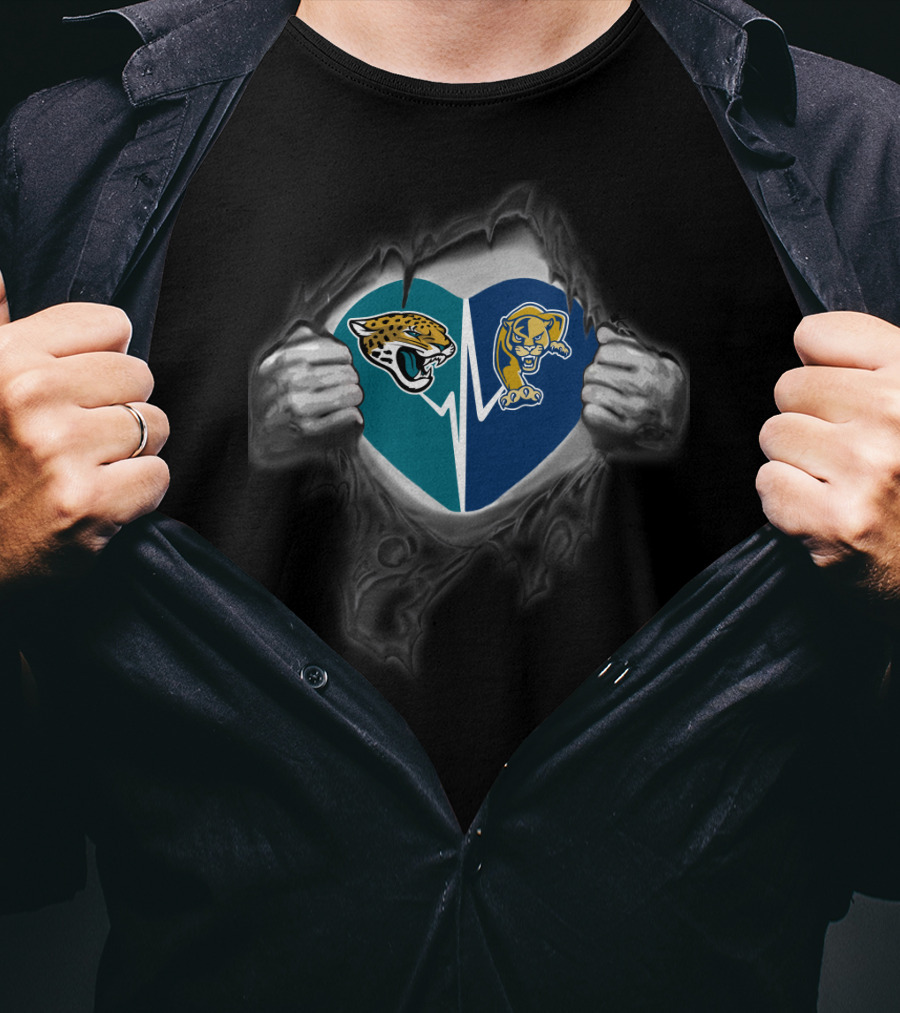 Jacksonville Jaguars Florida International Panthers Super Fan Heart Rip T-Shirt