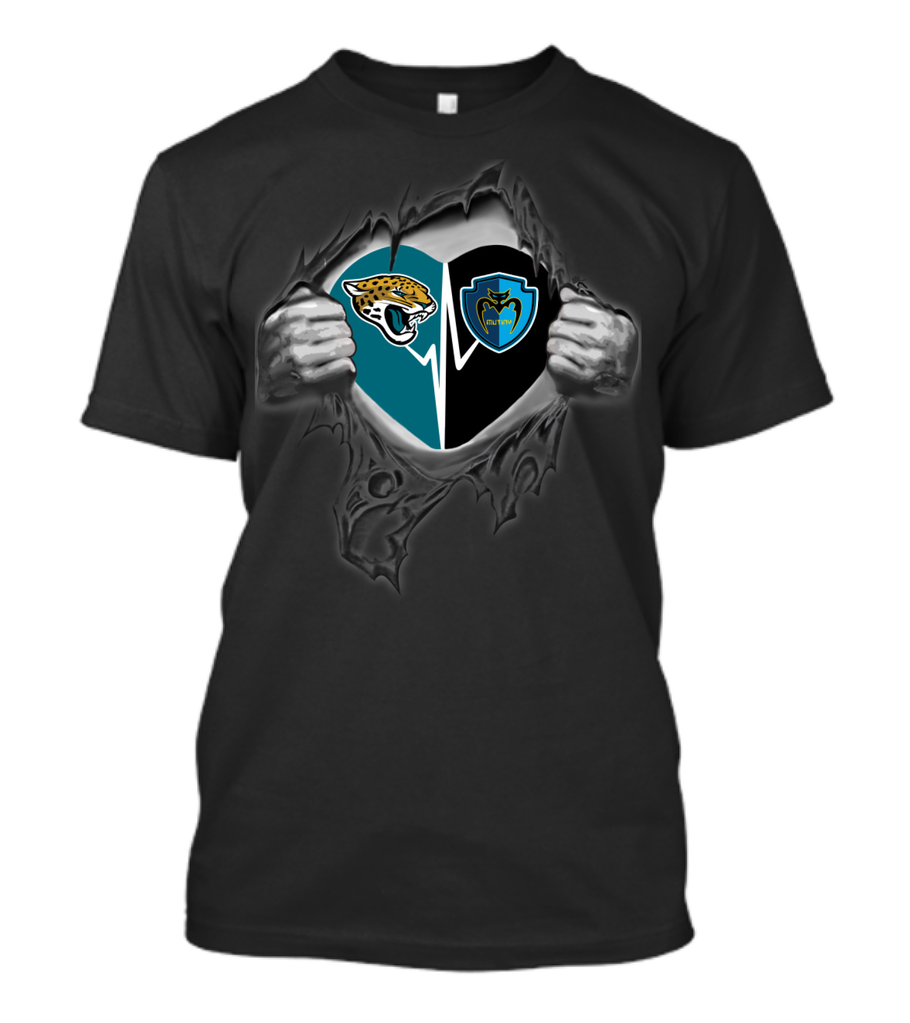 Jacksonville Jaguars Tampa Bay Mutiny Split Logo Fan Heart T-Shirt