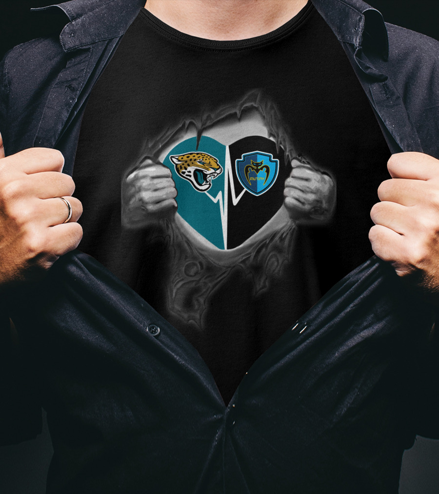 Jacksonville Jaguars Tampa Bay Mutiny Split Logo Fan Heart T-Shirt