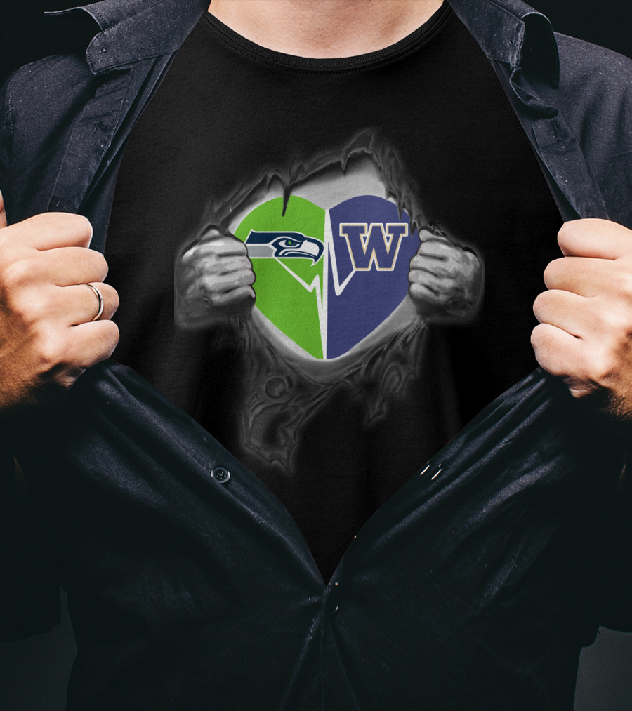 Seahawks Heart Washington Huskies Fusion T-Shirt