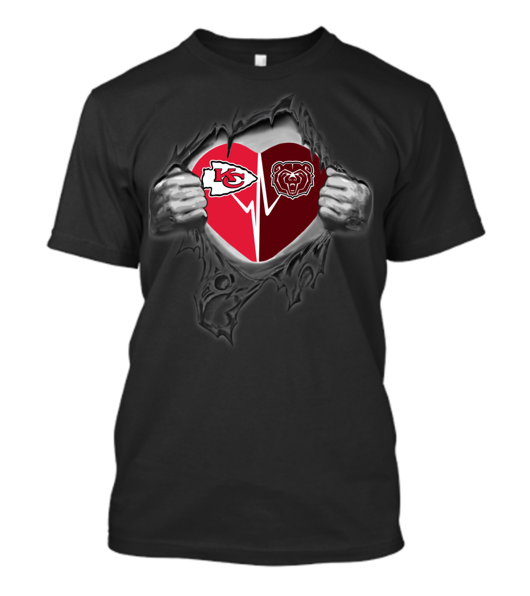 Kansas City Chiefs And Missouri State Bears Heart Logo Fusion T-Shirt