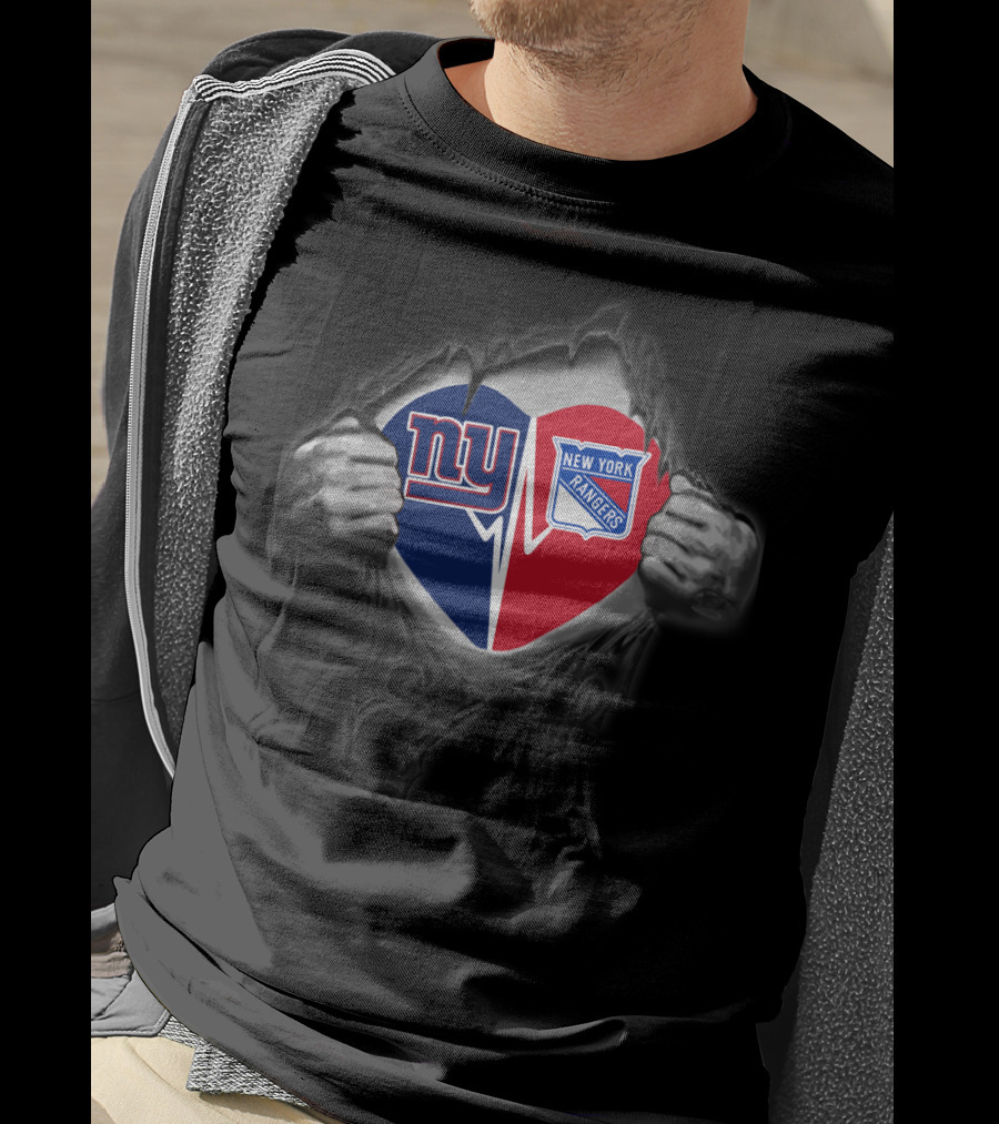 New York Giants New York Rangers Heartbeat Fusion T-Shirt