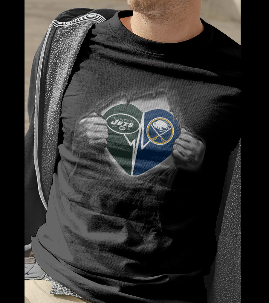 New York Jets Buffalo Sabres Heart Design Nfl Nhl Crossover T-Shirt