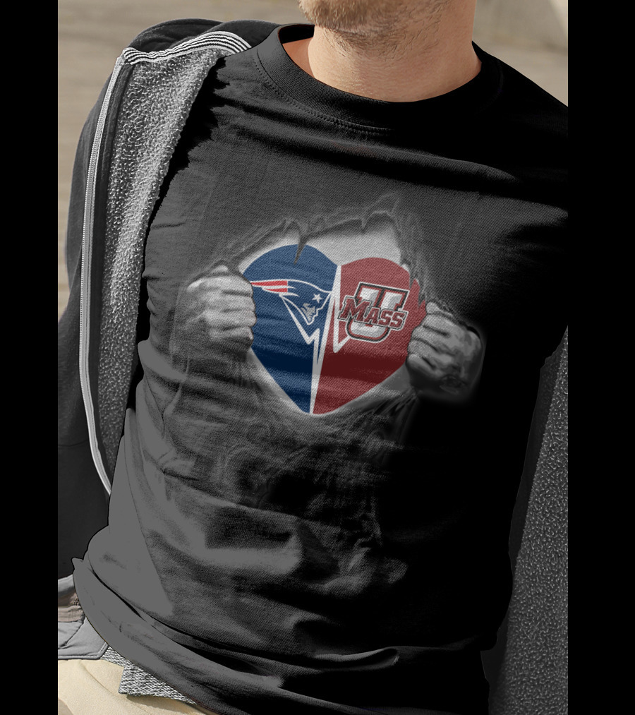Patriots Umass Minutemen Heart Logo Fusion T-Shirt