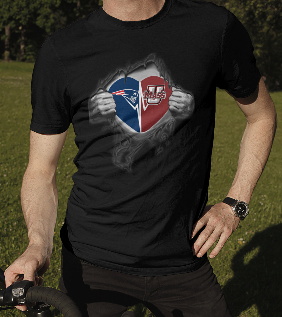 Patriots Umass Minutemen Heart Logo Fusion T-Shirt