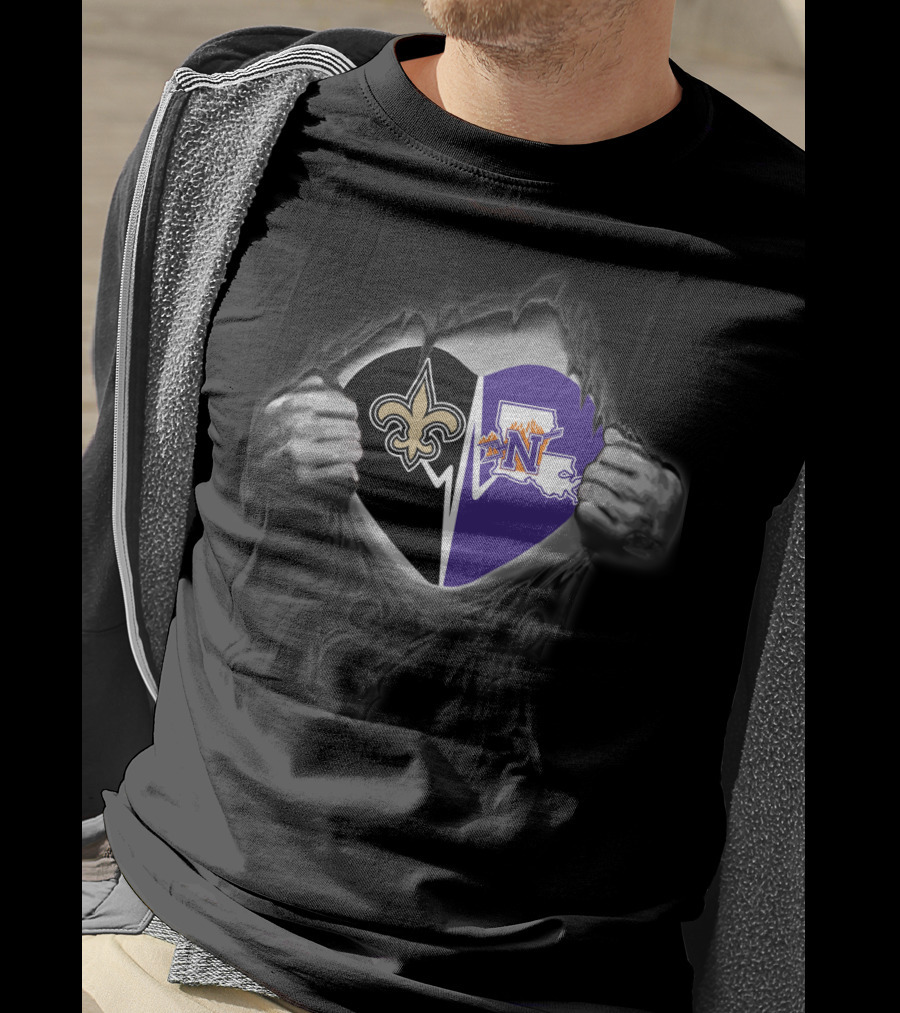 Saints Northwestern State Demons Heart Logo Fusion T-Shirt