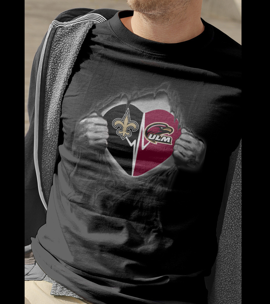 New Orleans Saints Ul Monroe Warhawks Heart T-Shirt
