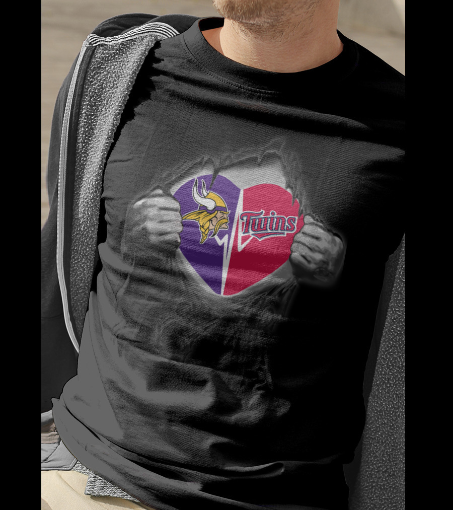 Minnesota Vikings Twins Heart Logo Busting Through T-Shirt