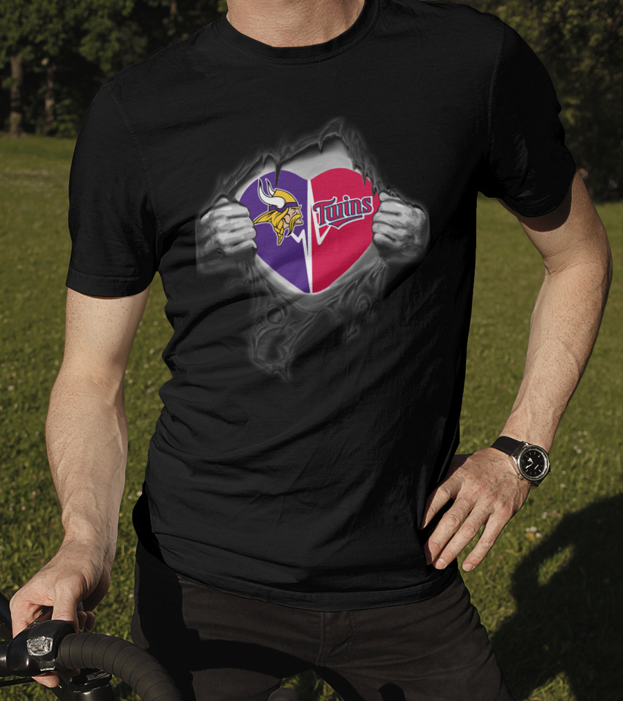 Minnesota Vikings Twins Heart Logo Busting Through T-Shirt