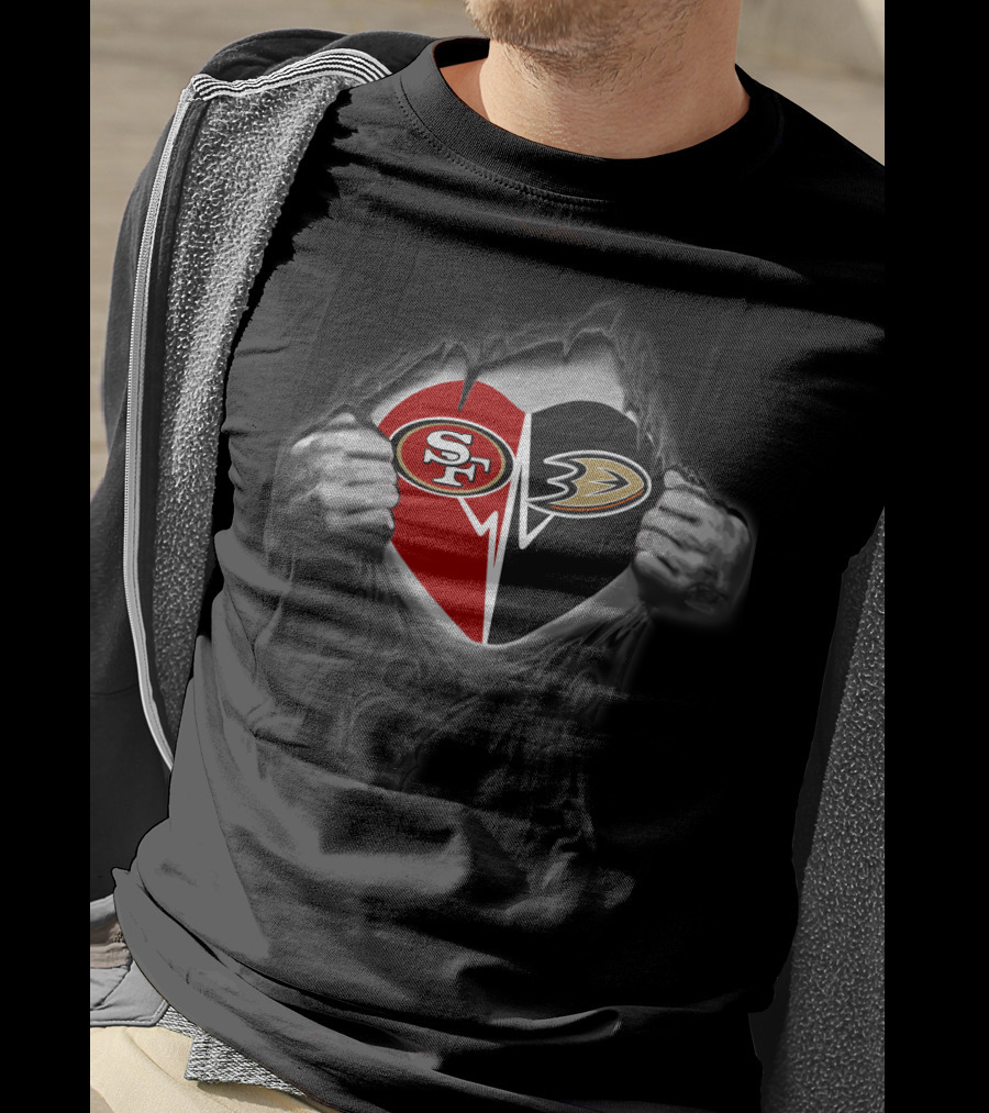 San Francisco 49ers Anaheim Ducks Heart Logo Tear T-Shirt