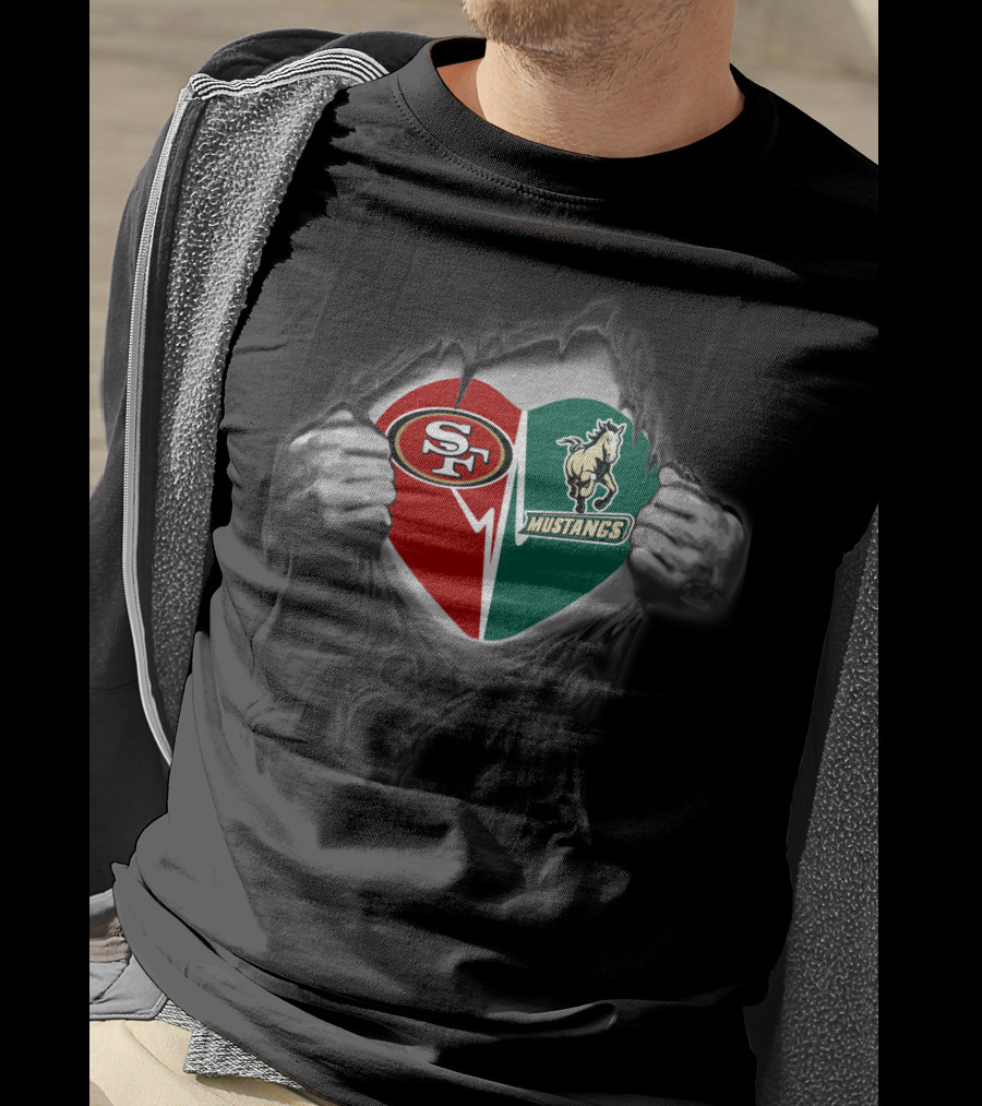 49ers Sf Cal Poly Mustangs Heart Logo Fusion T-Shirt
