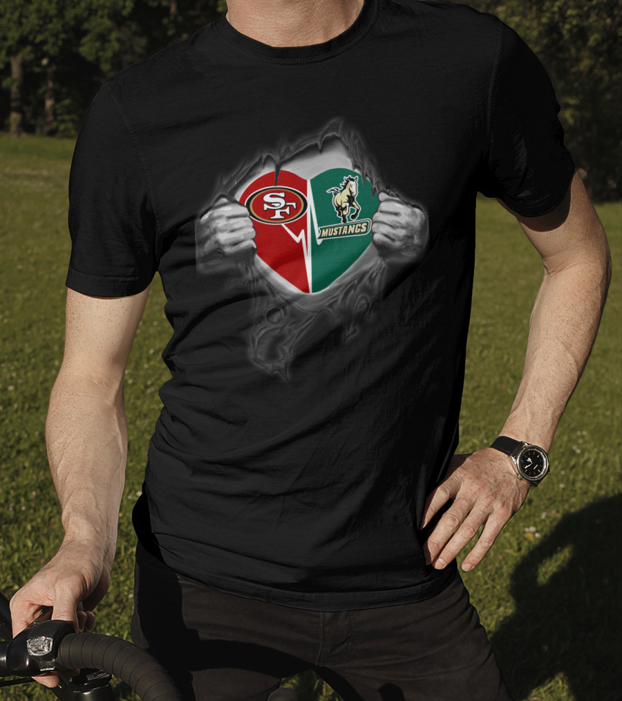 49ers Sf Cal Poly Mustangs Heart Logo Fusion T-Shirt