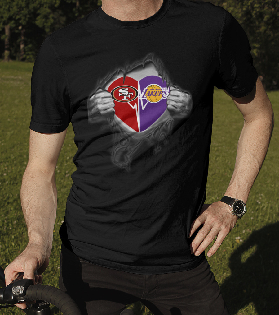 San Francisco 49ers Los Angeles Lakers Heart Logo Burst T-Shirt