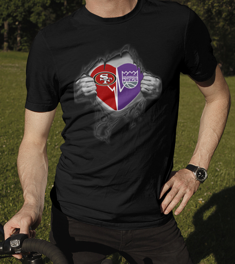 49ers Sacramento Kings Heart Torn Logo Combination T-Shirt