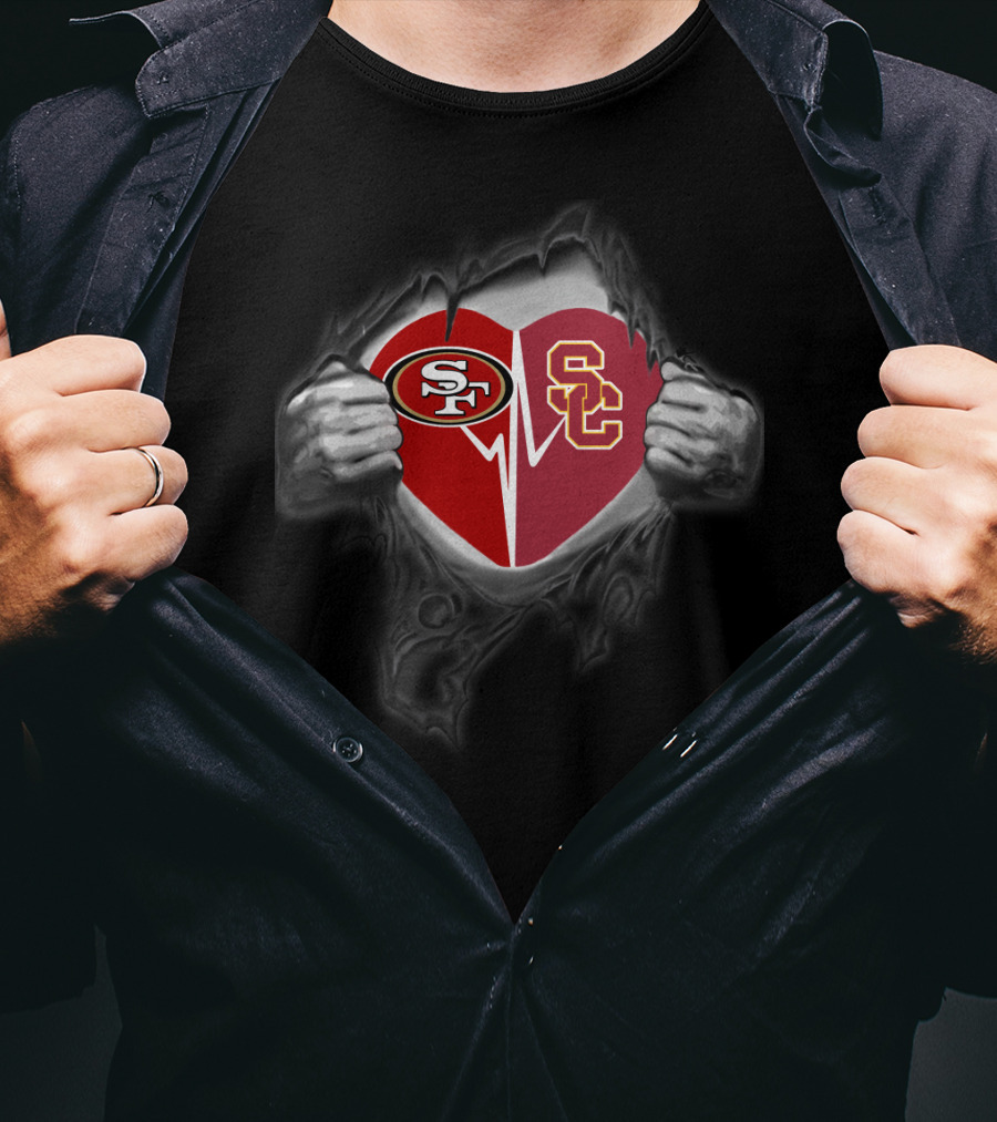 49ers Usc Trojans Heart Logo Fusion T-Shirt