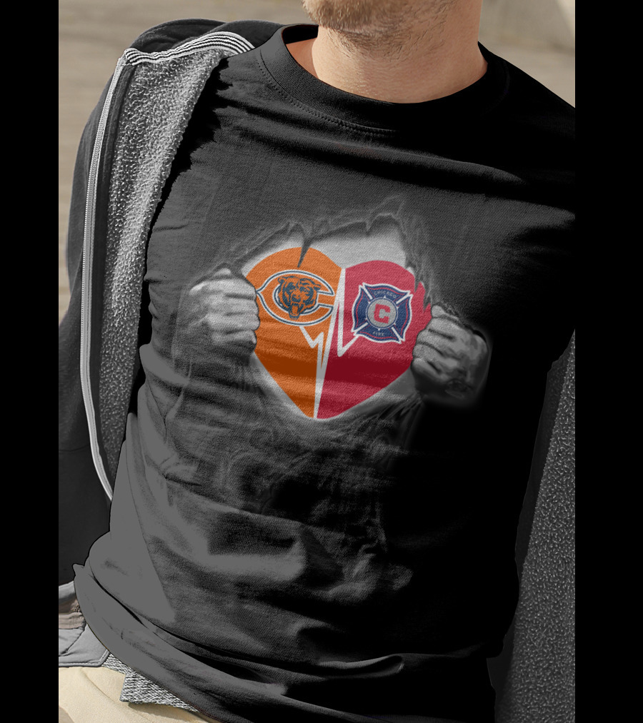 Chicago Bears And Fire Heart T-Shirt