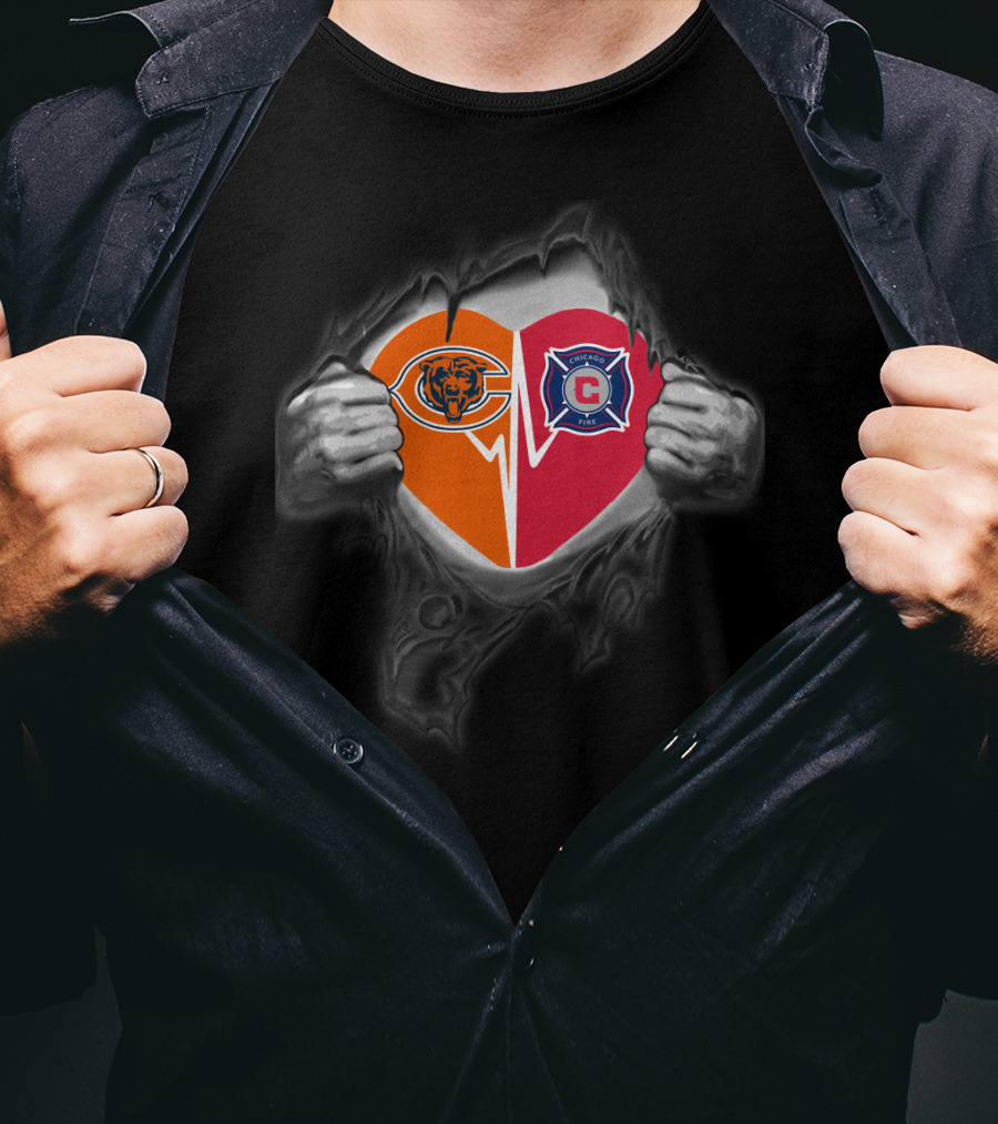 Chicago Bears And Fire Heart T-Shirt