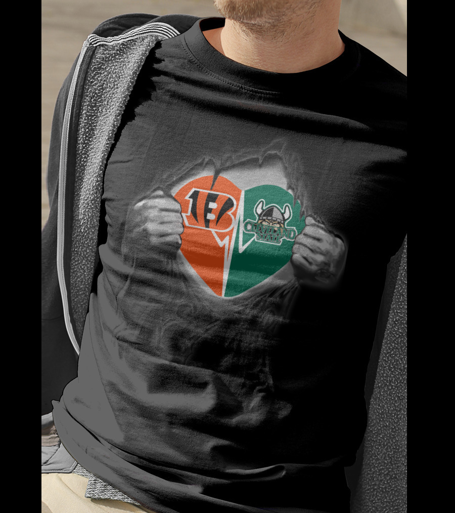 Bengals Cleveland State Vikings Heart Rip T-Shirt