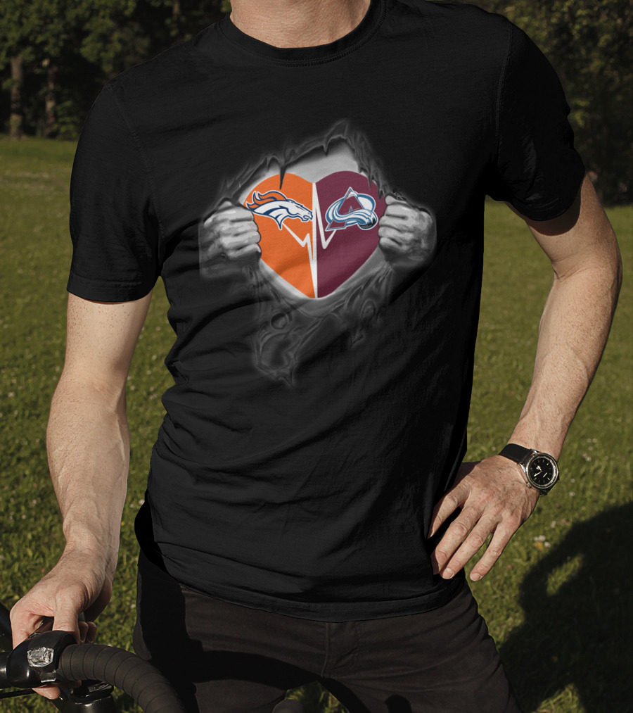 Broncos Colorado Avalanche Heart Logo Collaboration Fan T-Shirt