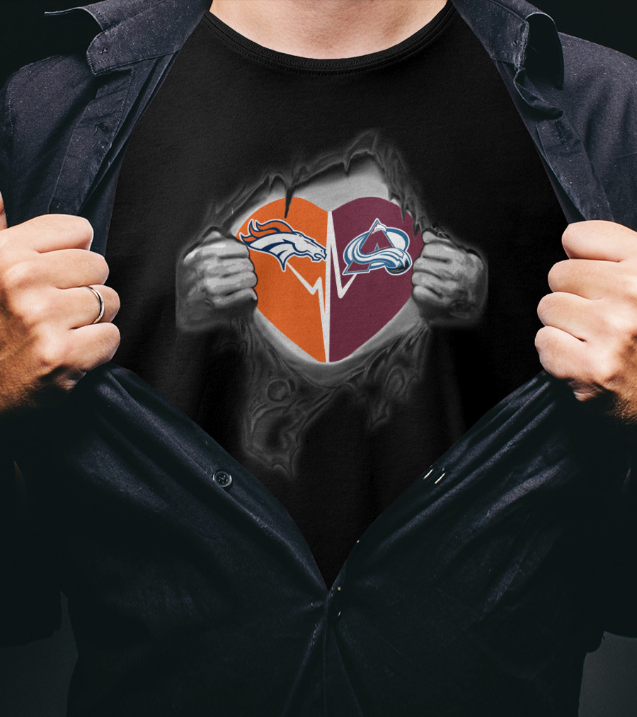Broncos Colorado Avalanche Heart Logo Collaboration Fan T-Shirt
