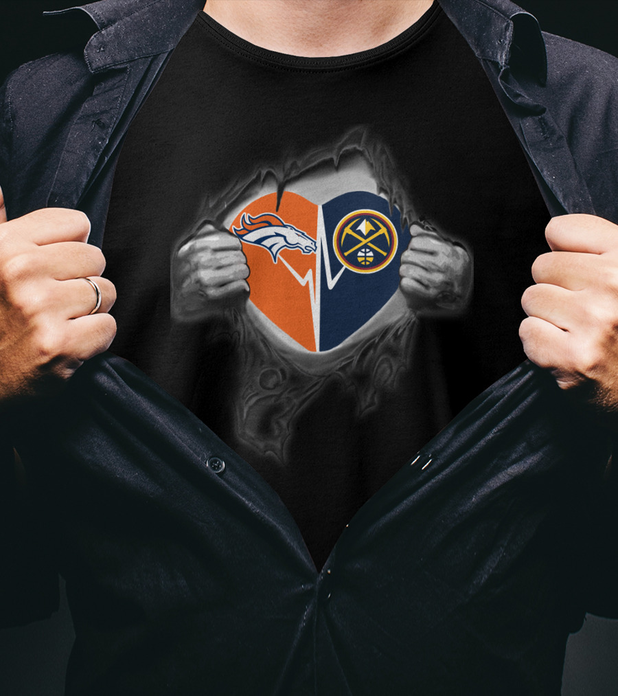 Broncos Denver Nuggets Heart Logo Fusion T-Shirt